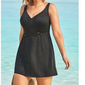 Swim365 Underwire Belted Swim Dress Black Sz 28 NWT